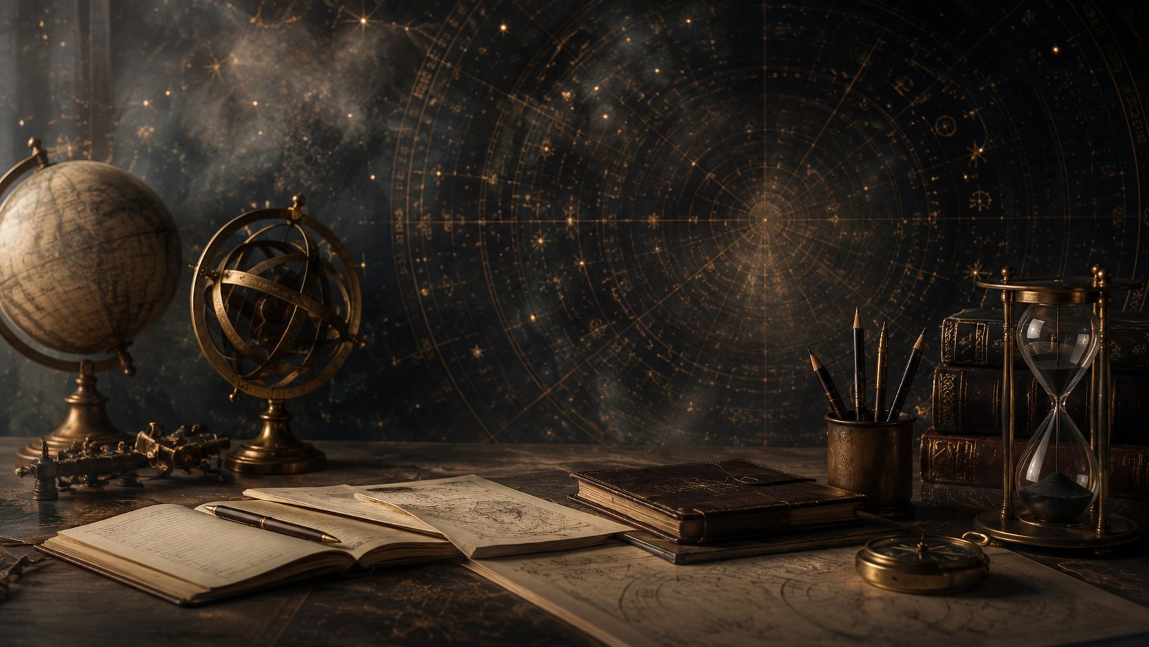 Профориентация в астрологии — книги, карты и астрономические инструменты на рабочем столе